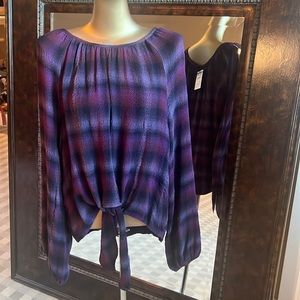 Bella Dahl  tie front blouse boysenberry plaid, size medium